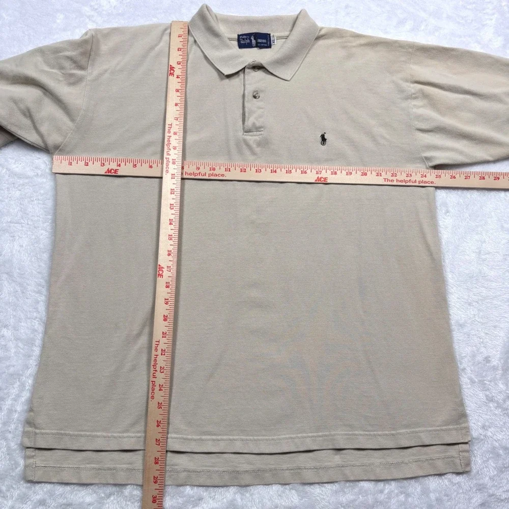 VTG 80s 90s Polo Ralph Lauren Polo Shirt Men XL Cream Pony Logo Boxy Made in USA